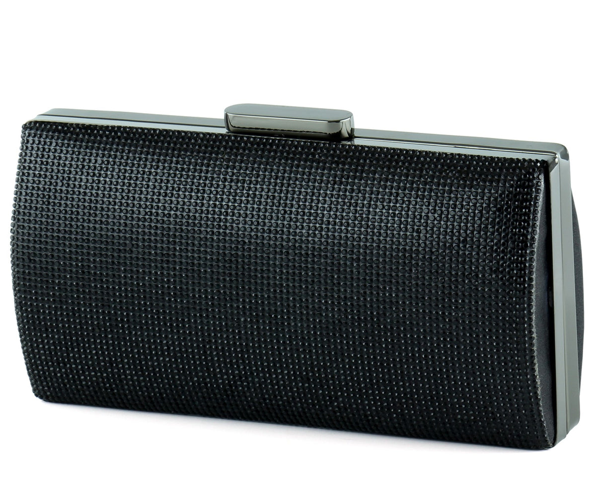 Siyah Saten Kristal Taşlı Metal Saplı Abiye El Çantası ( ES0015AC )