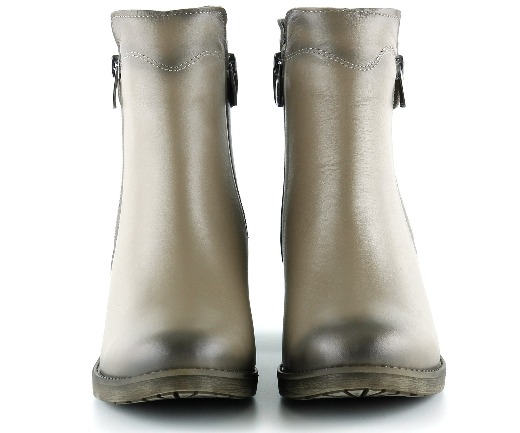 Zandra Vizon Hakiki Deri Yandan Fermuarlı Kalın Topuklu Bot