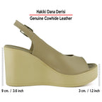 Mathilda Vizon Hakiki Dana Derisi Dolgu Topuklu Slingback Sandalet