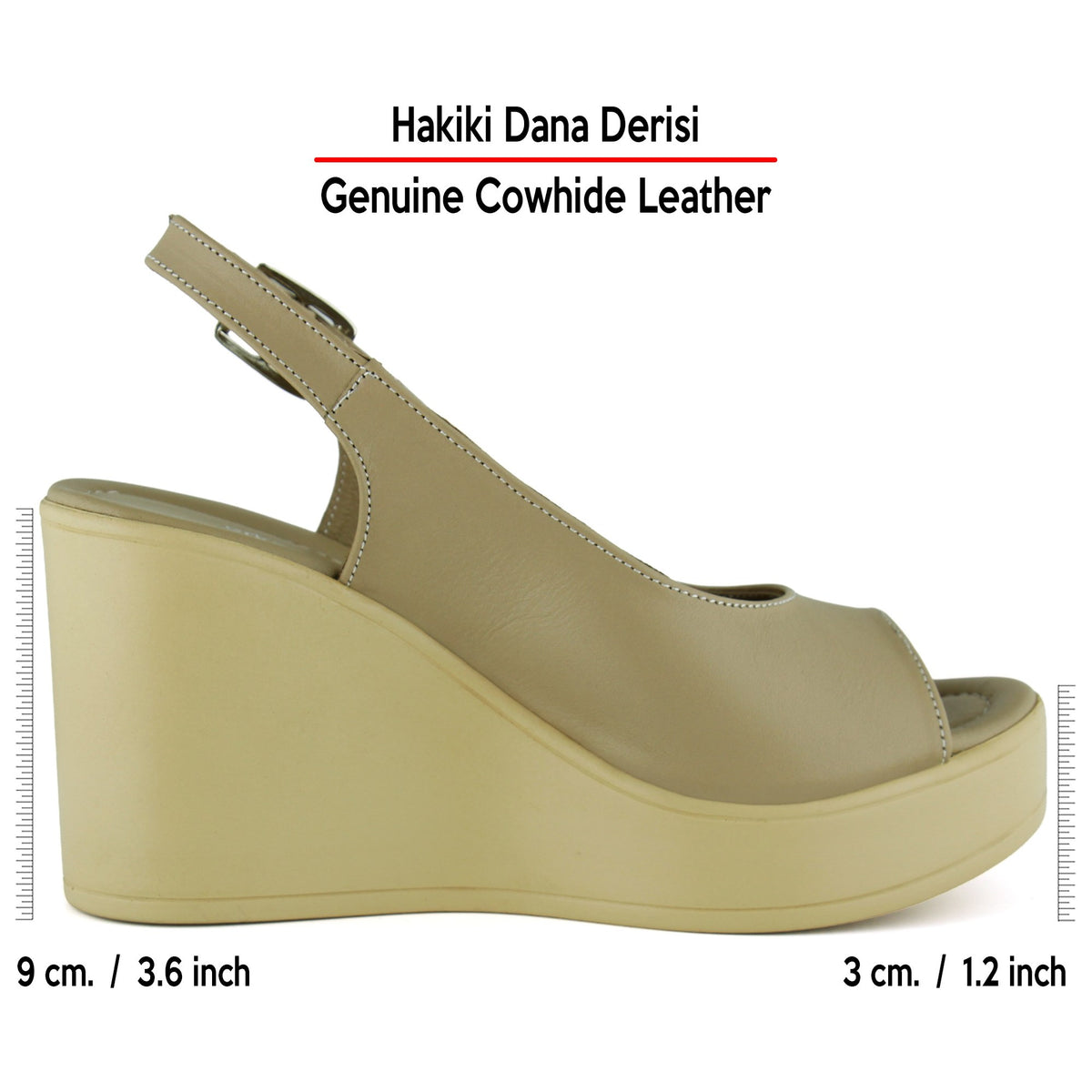 Mathilda Vizon Hakiki Dana Derisi Dolgu Topuklu Slingback Sandalet