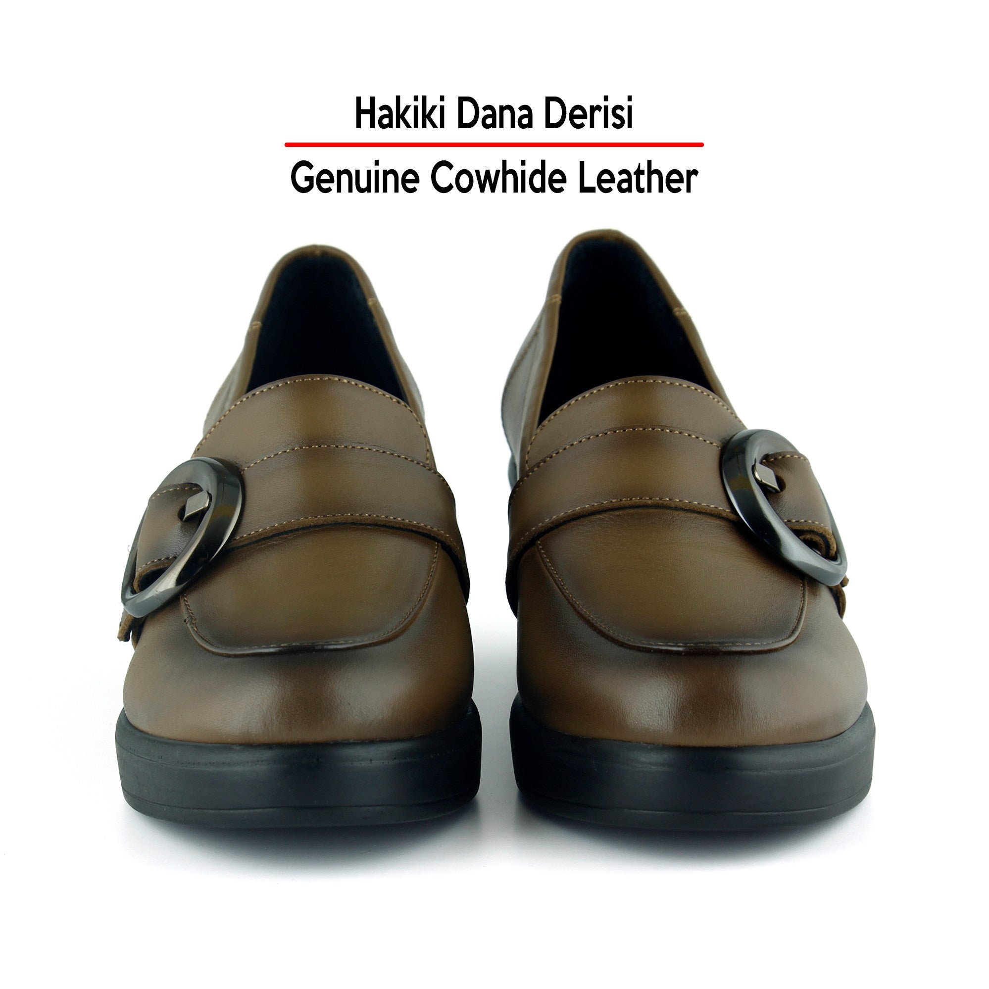 Madeline Ceviz Hakiki Dana Derisi Tokalı Yuvarlak Burun Dolgu Topuklu Günlük Ayakkabı