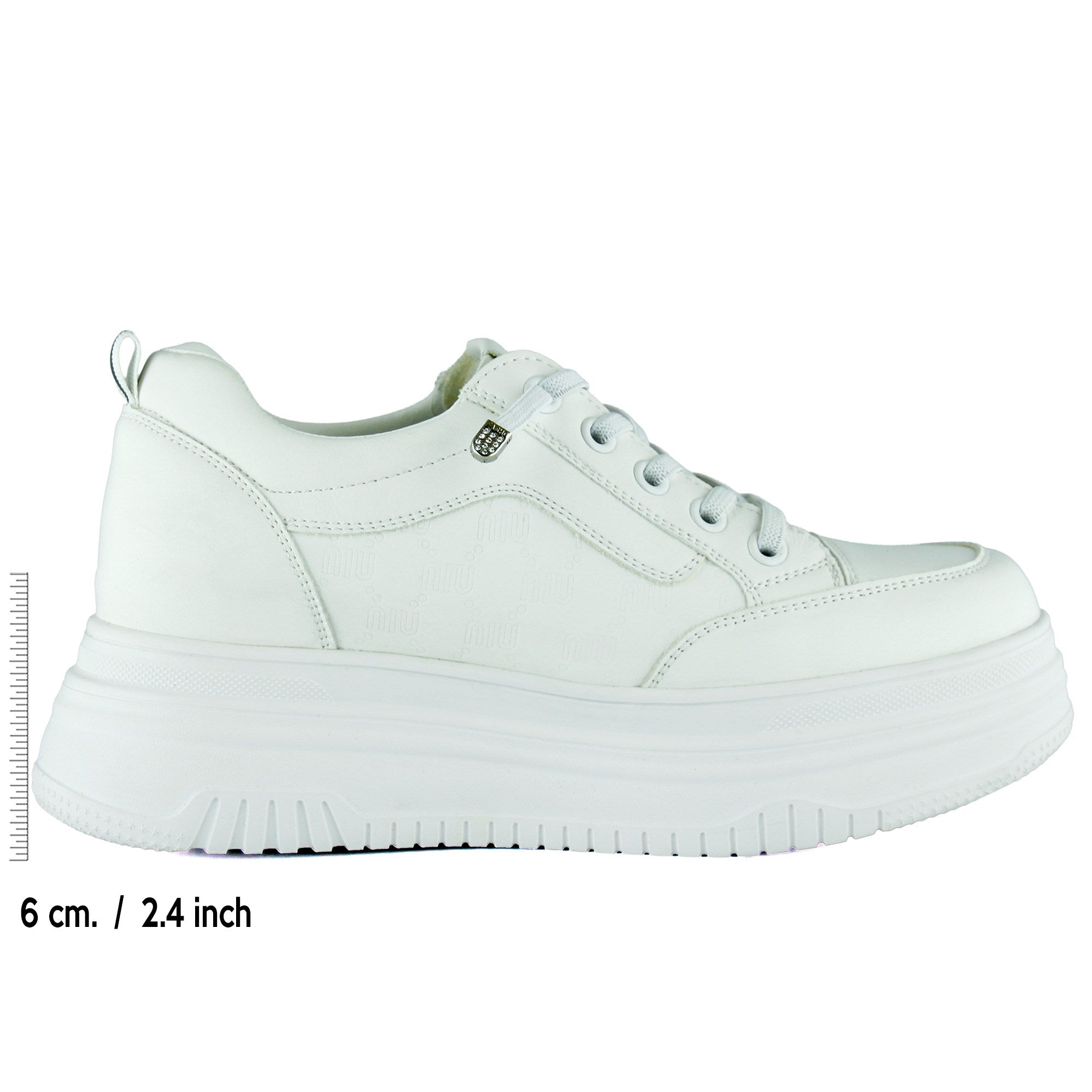 [8000] Beyaz Vegan Yuvarlak Burun Lastik Bağcıklı Flatform Taban Günlük Sneaker Spor Ayakkabı