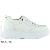 [8000] Beyaz Vegan Yuvarlak Burun Lastik Bağcıklı Flatform Taban Günlük Sneaker Spor Ayakkabı