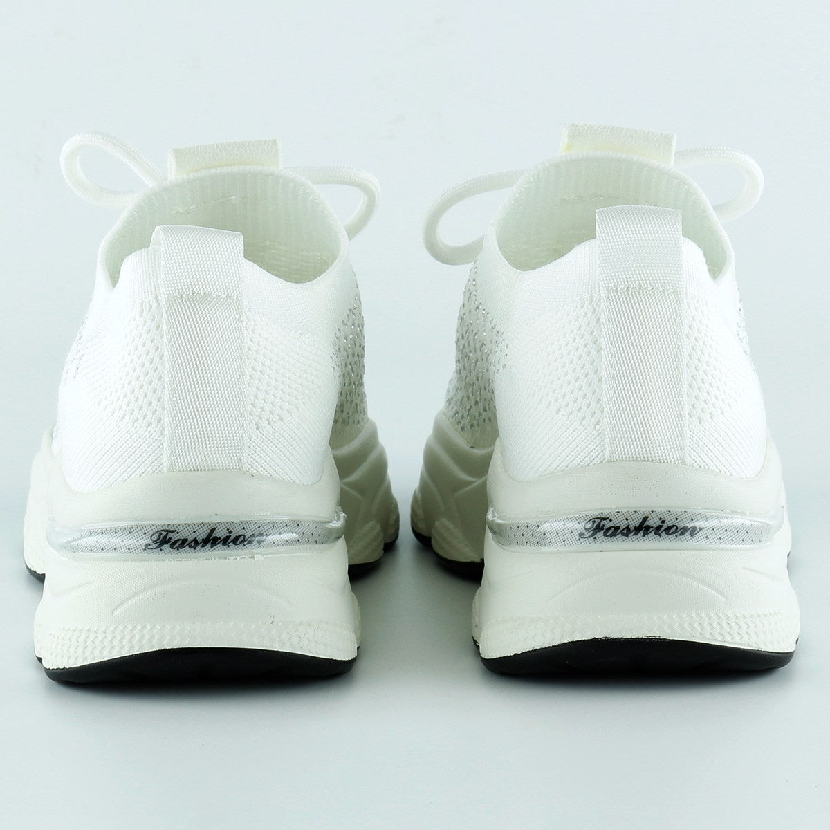 [5031] Beyaz Örgü Dokuma Taş Detaylı Bağcıklı Slip-on Sneaker