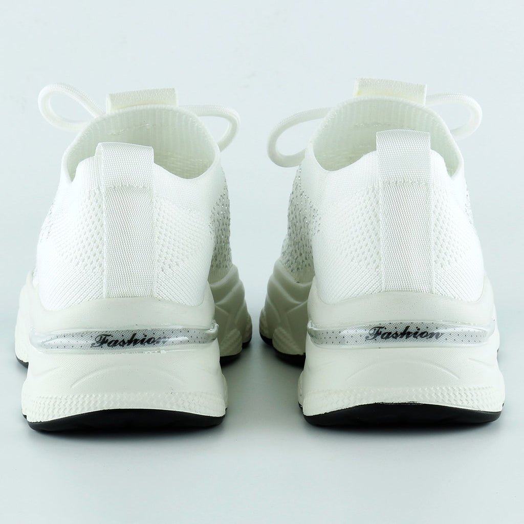 [5031] Beyaz Örgü Dokuma Taş Detaylı Bağcıklı Slip-on Sneaker