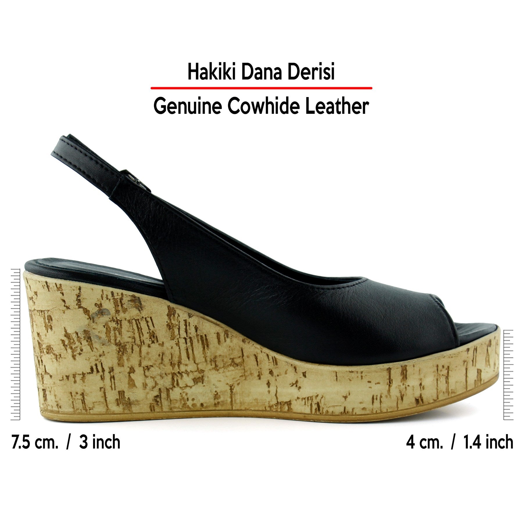 Heather Siyah Hakiki Dana Derisi Mantar Taban Görünümlü Dolgu Topuklu Slingback Sandalet