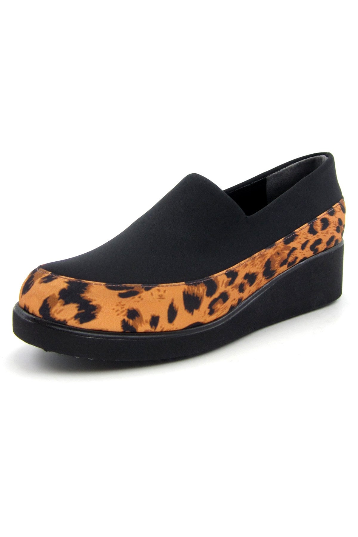 Larisa Siyah Leopar Ön Yüz Streç Dolgu Topuklu Günlük Ayakkabı