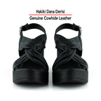 Monica Siyah Hakiki Dana Derisi Çapraz Burgulu Dolgu Topuklu Slingback Sandalet