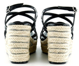 [7002] Siyah Rugan Çapraz Bantlı Taşlı Zikzak Örgü Jüt Platform Topuklu Sandalet