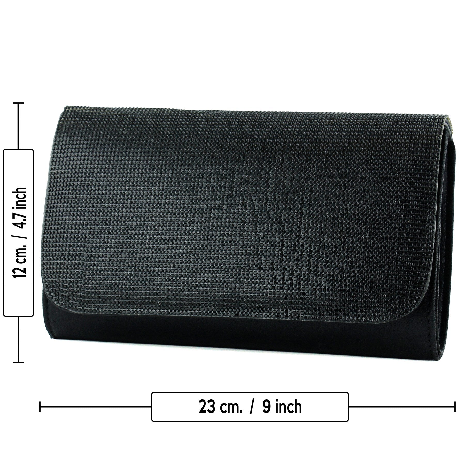 (ES0020AC) Siyah Kristal Taşlı Zincir Askılı Manyetik Kapaklı Abiye El Çantası