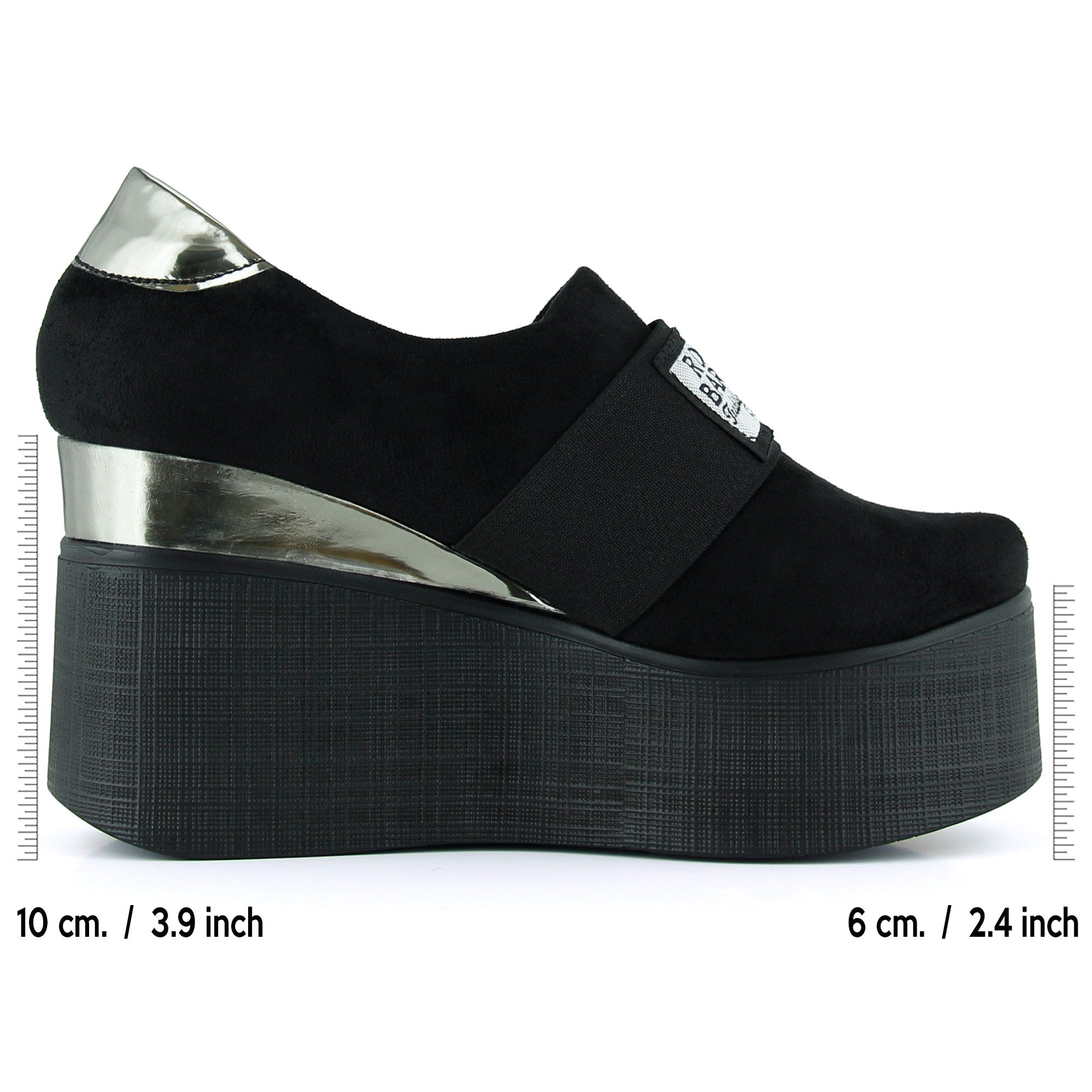 Himani Siyah Süet Yuvarlak Burun Gümüş Detaylı Gizli Dolgu Topuklu Günlük Ayakkabı