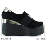 Himani Siyah Süet Yuvarlak Burun Gümüş Detaylı Gizli Dolgu Topuklu Günlük Ayakkabı