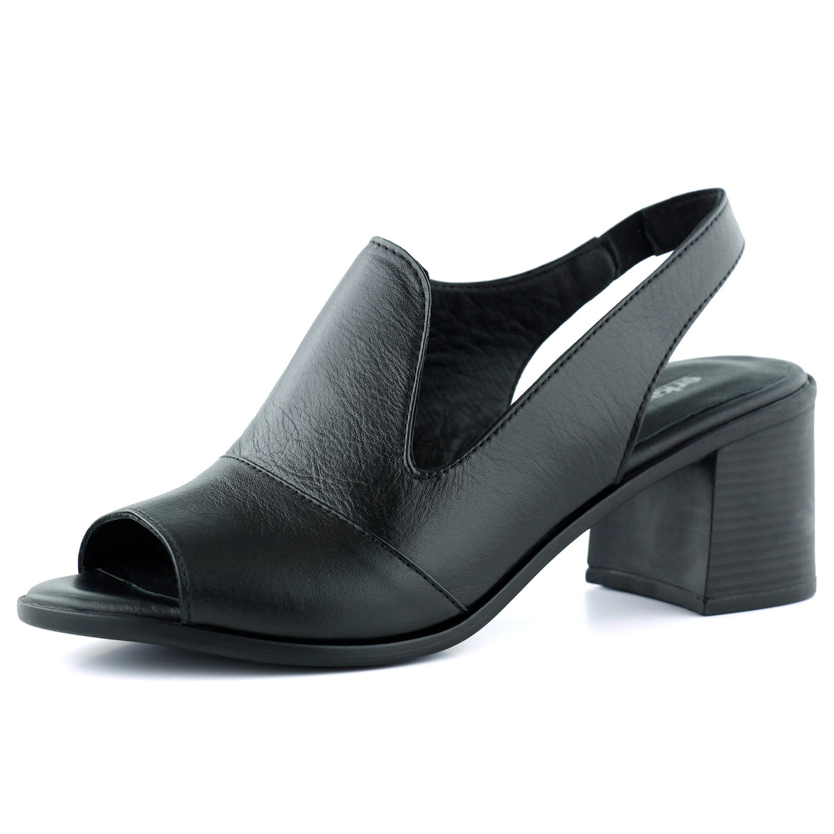 Emilia Siyah Hakiki Dana Derisi Arkası Açık Lastik Bantlı Kalın Topuklu Rahat Günlük Sandalet