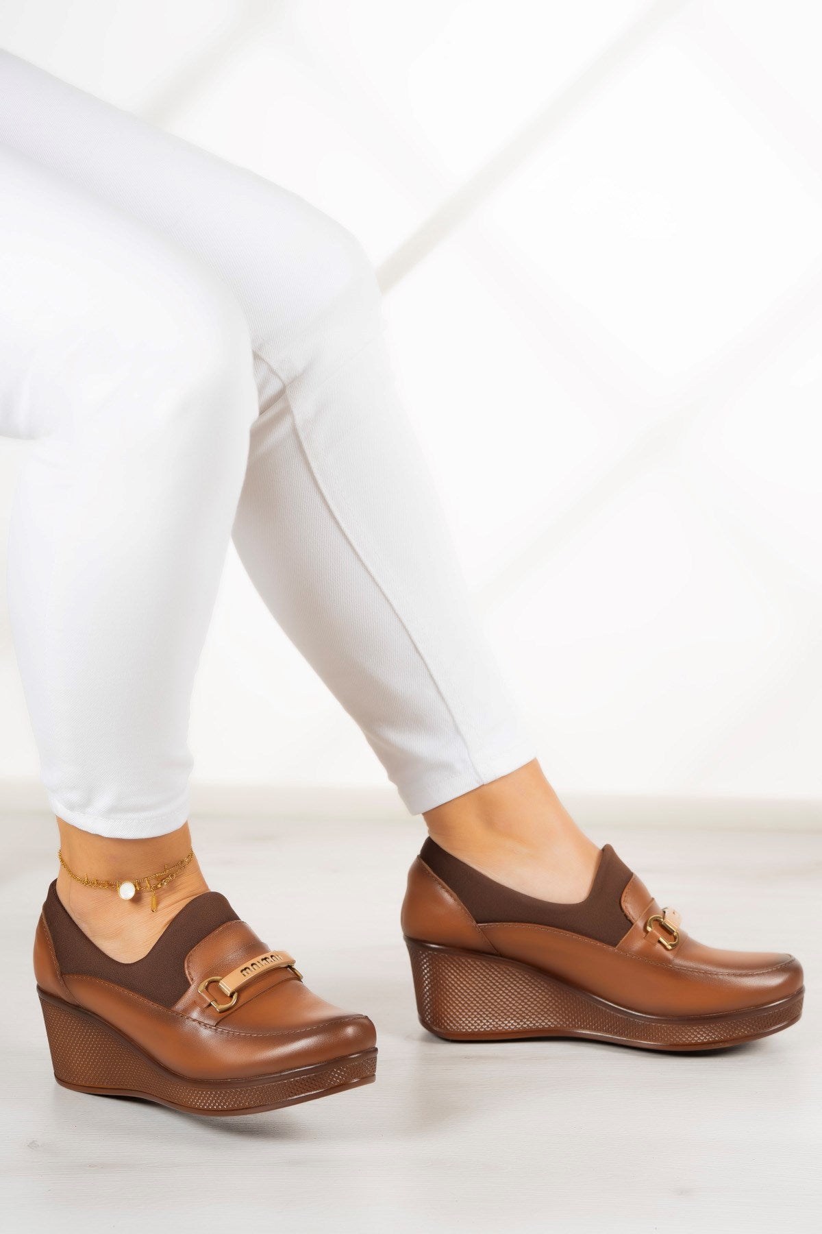 Catherine Taba Hakiki Deri Dolgu Topuklu Streç Günlük Ayakkabı