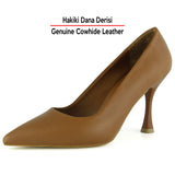 Suzanna Taba Hakiki Dana Derisi Sivri Burun Klasik İnce Topuklu Ayakkabı