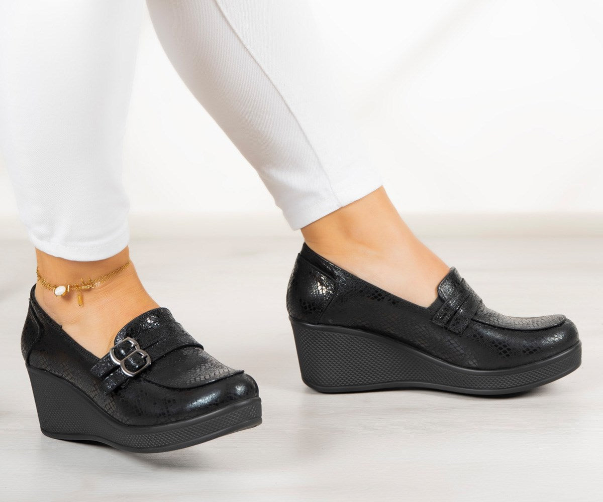 Taylor Siyah Yılan Hakiki Deri Dolgu Topuklu Günlük Ayakkabı