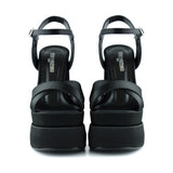 Whitney Siyah Saten Önü Arkası Açık Çift Platformlu Bantlı Kalın Topuklu Abiye Ayakkabı