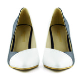 Jatqılı Plus Lacivert Beyaz İnce Kadeh Topuklu Klasik Ayakkabı