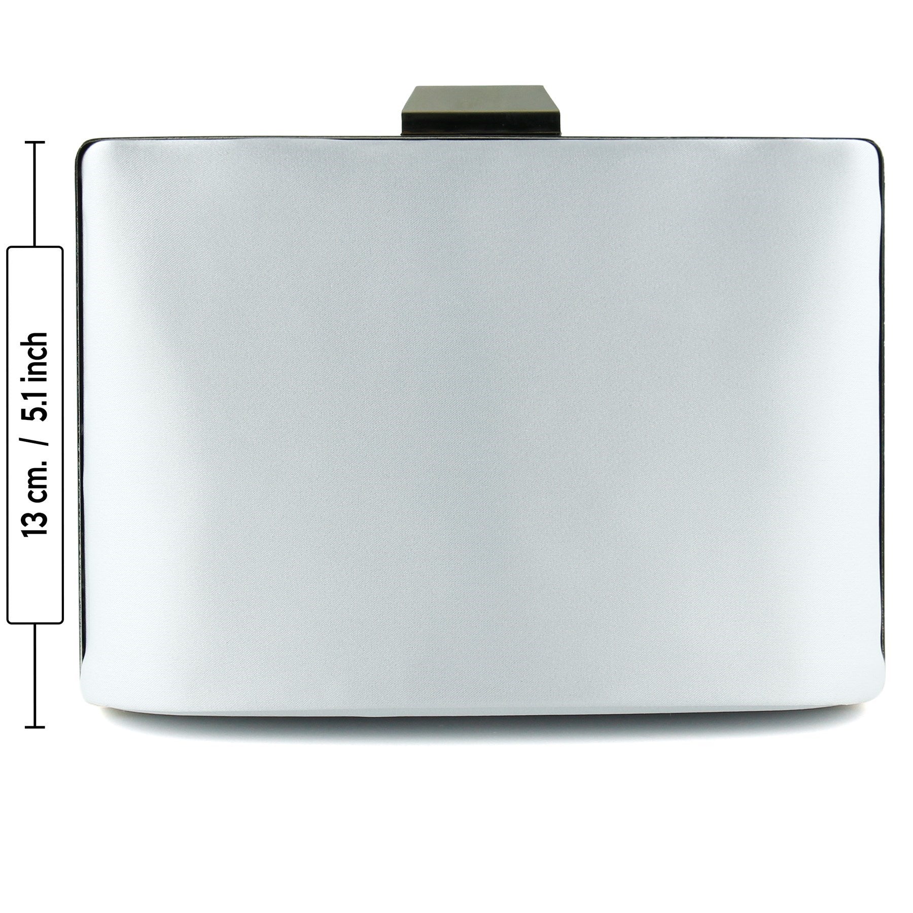 (ES0016AC) Gümüş Saten Kristal Taşlı Metal Saplı Zincir Askılı Abiye Çanta