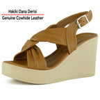 Monica Taba Hakiki Dana Derisi Çapraz Burgulu Dolgu Topuklu Slingback Sandalet