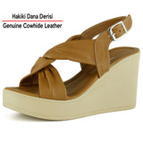 Monica Taba Hakiki Dana Derisi Çapraz Burgulu Dolgu Topuklu Slingback Sandalet