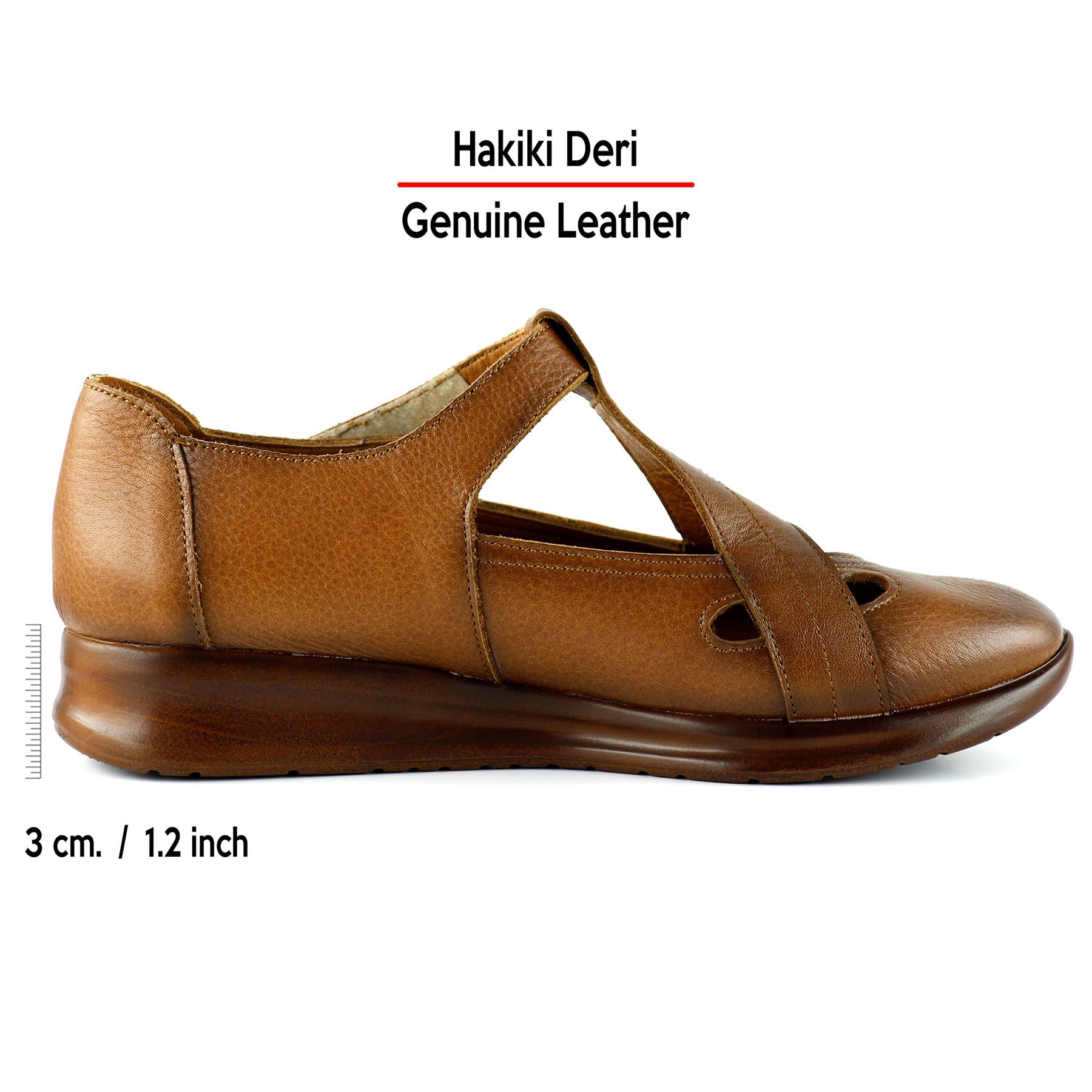 Frida Taba Hakiki Deri Kesik Detaylı Cırt Cırtlı Günlük Ayakkabı