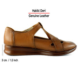 Frida Taba Hakiki Deri Kesik Detaylı Cırt Cırtlı Günlük Ayakkabı