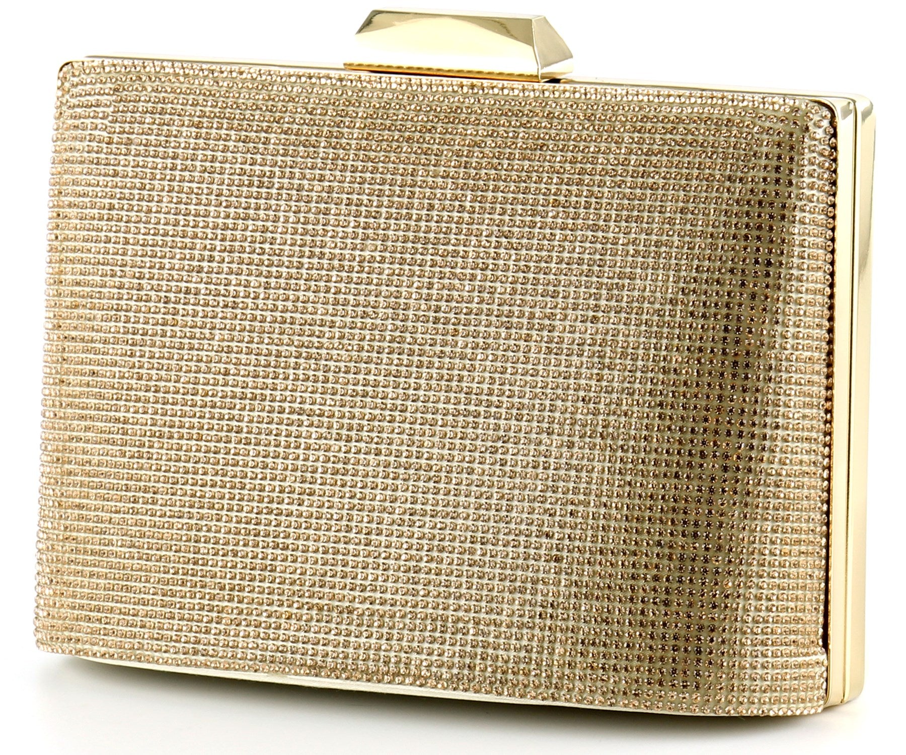 Altın Saten Kristal Taşlı Metal Saplı Zincir Askılı Abiye Çanta ( ES0011AC )