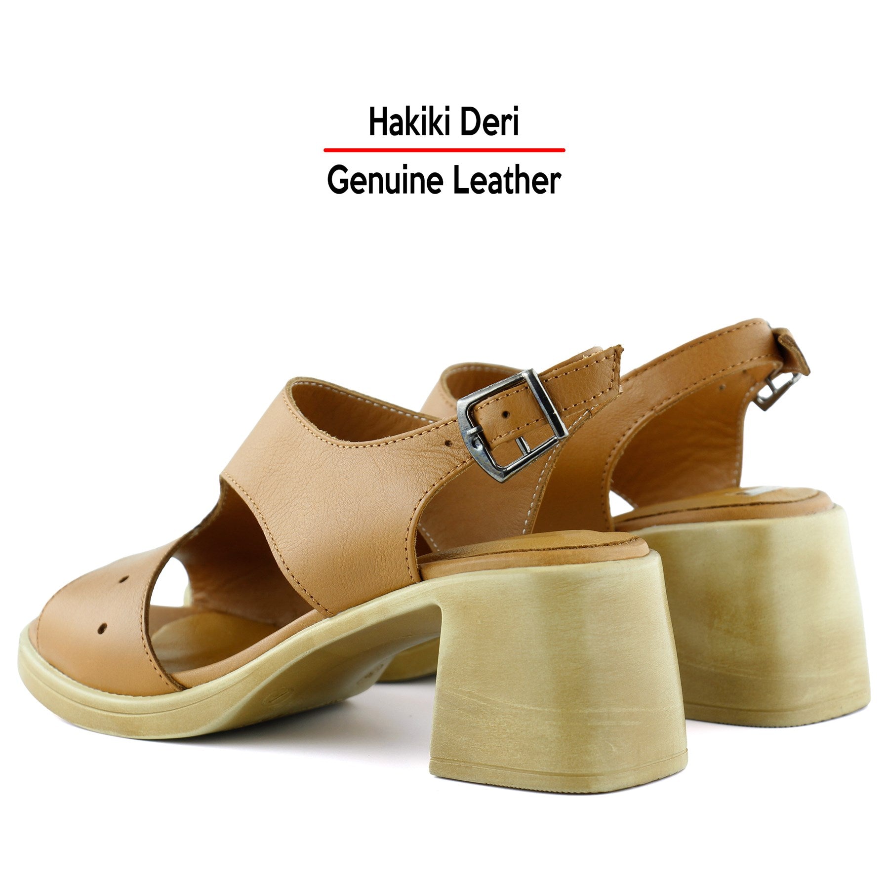 Ofelia Taba Hakiki Dana Derisi Delik Detaylı Tokalı Kalın Topuklu Rahat Günlük Sandalet