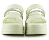 [7028] Bej Dolgu Taban Gümüş Taşlı Bantlı Platform Terlik