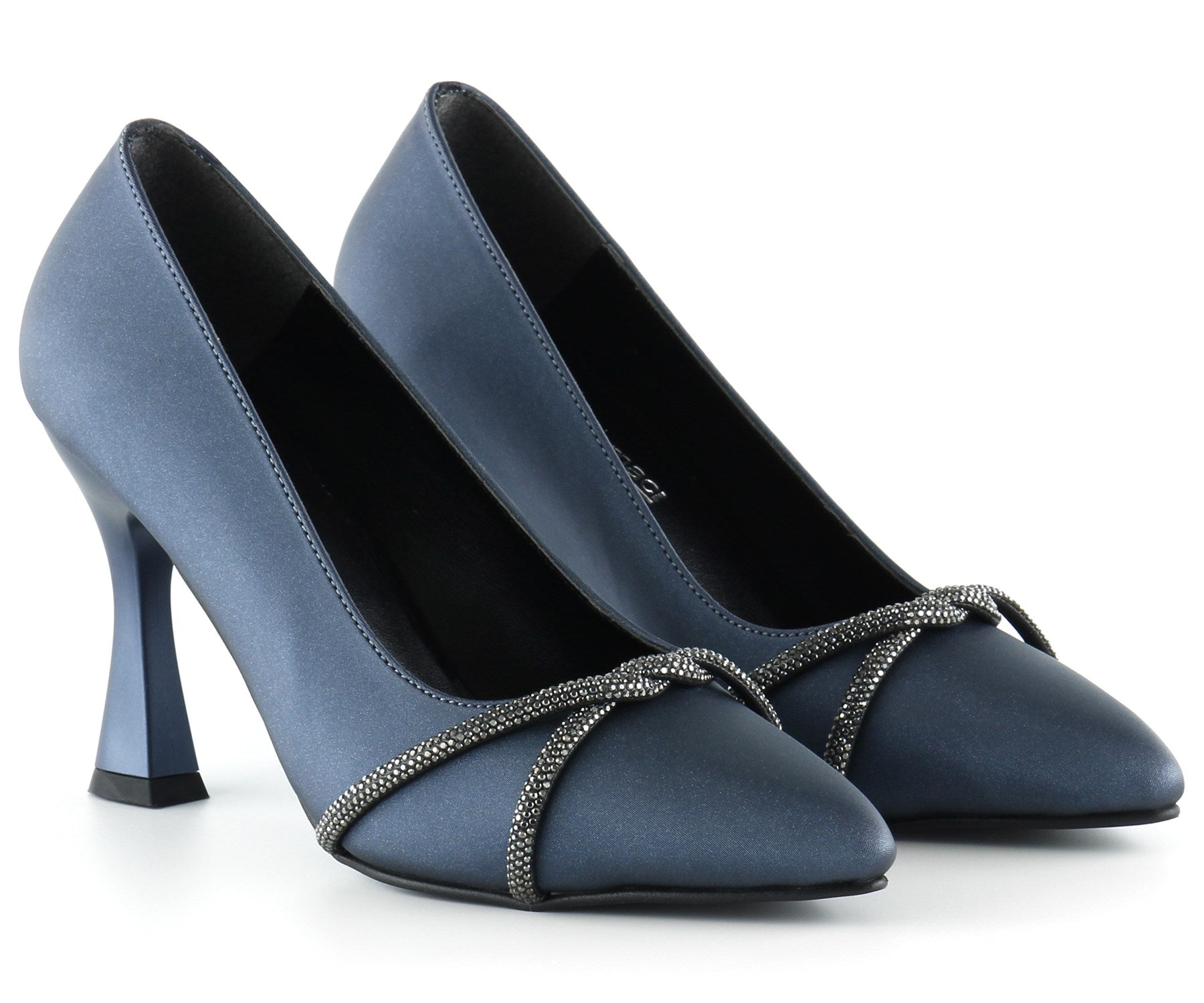 Abby Lacivert Saten Burma Taşlı Abiye Ayakkabı