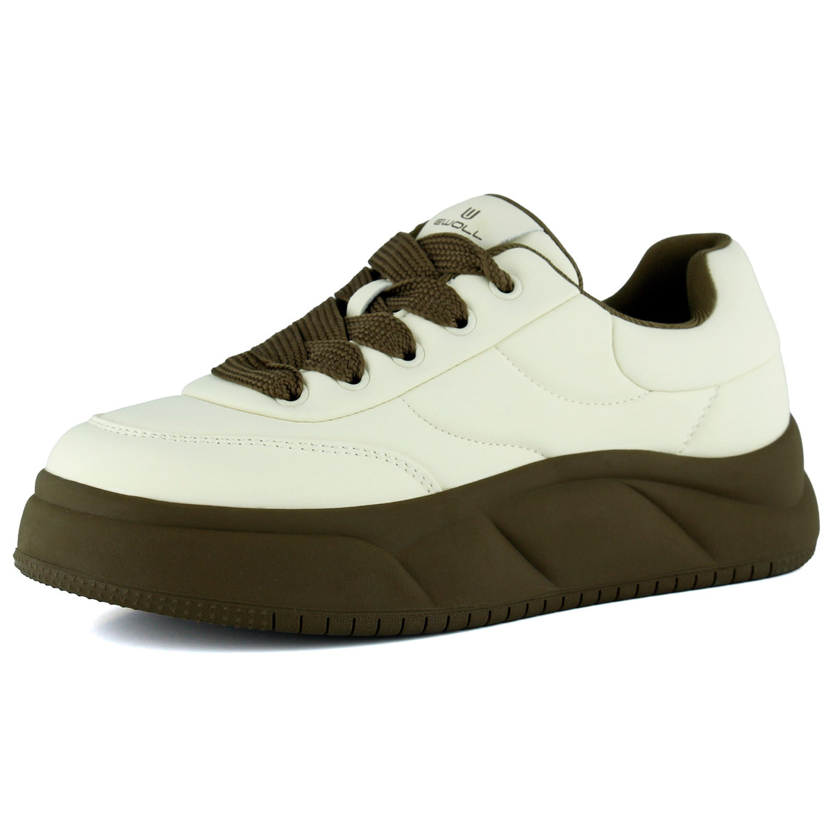 [8028] Bej Vegan Yuvarlak Burun Bağcıklı Flatform Taban Günlük Sneaker Spor Ayakkabı