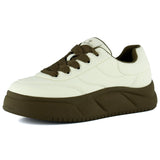 [8028] Bej Vegan Yuvarlak Burun Bağcıklı Flatform Taban Günlük Sneaker Spor Ayakkabı