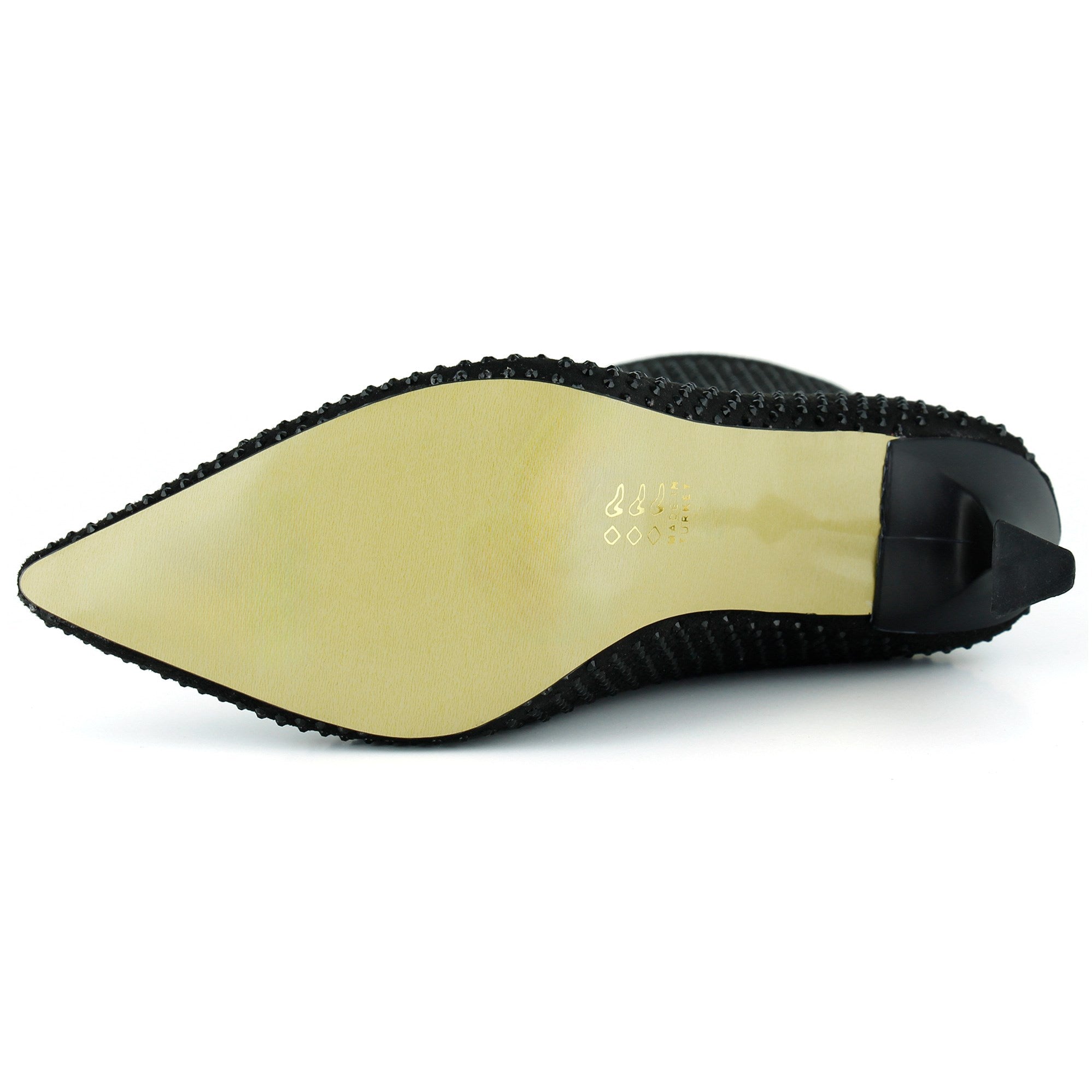 Nell Siyah Süet Taşlı Sivri Burun Fermuarlı İnce Topuklu Abiye Yarım Çizme