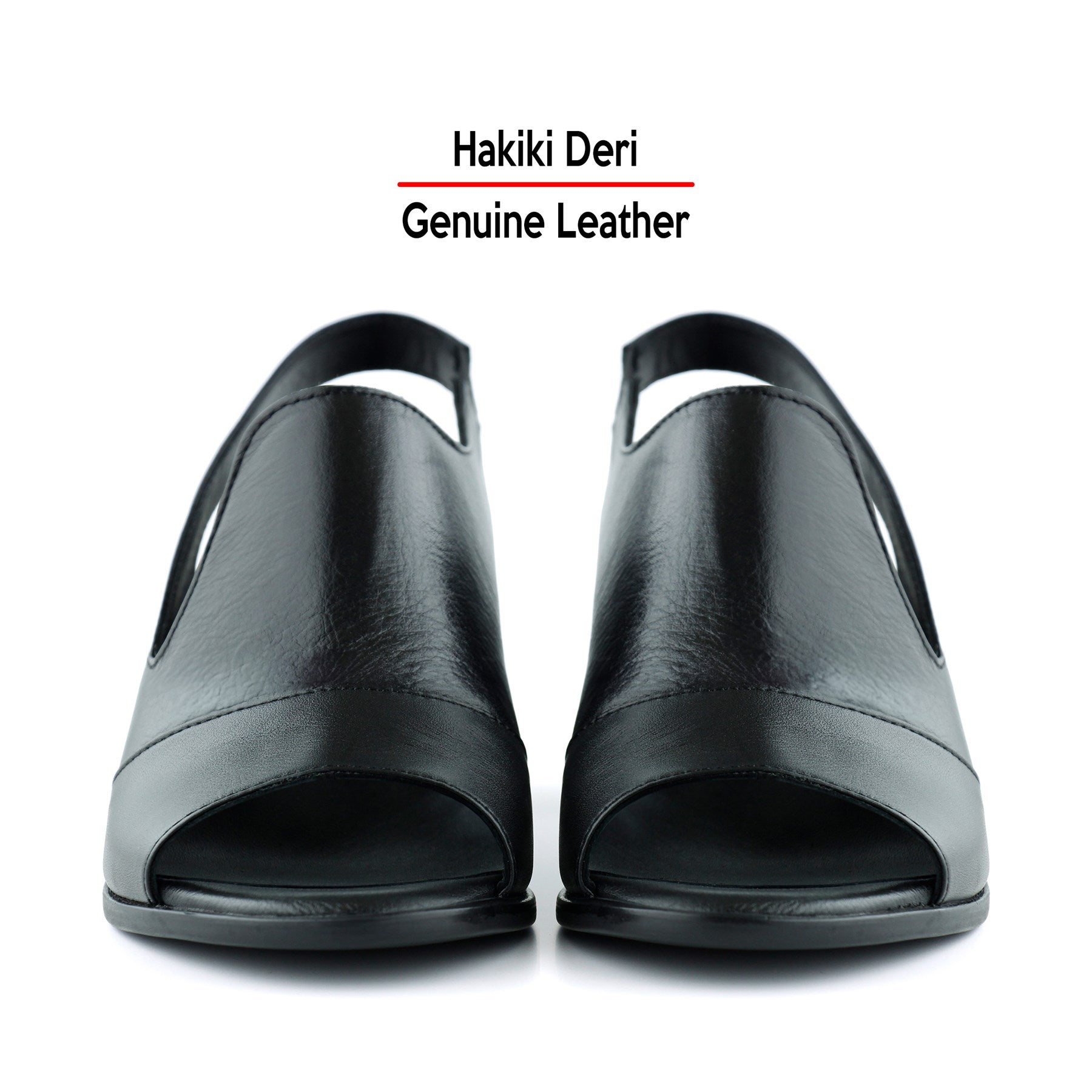 Emilia Siyah Hakiki Dana Derisi Arkası Açık Lastik Bantlı Kalın Topuklu Rahat Günlük Sandalet