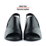 Emilia Siyah Hakiki Dana Derisi Arkası Açık Lastik Bantlı Kalın Topuklu Rahat Günlük Sandalet