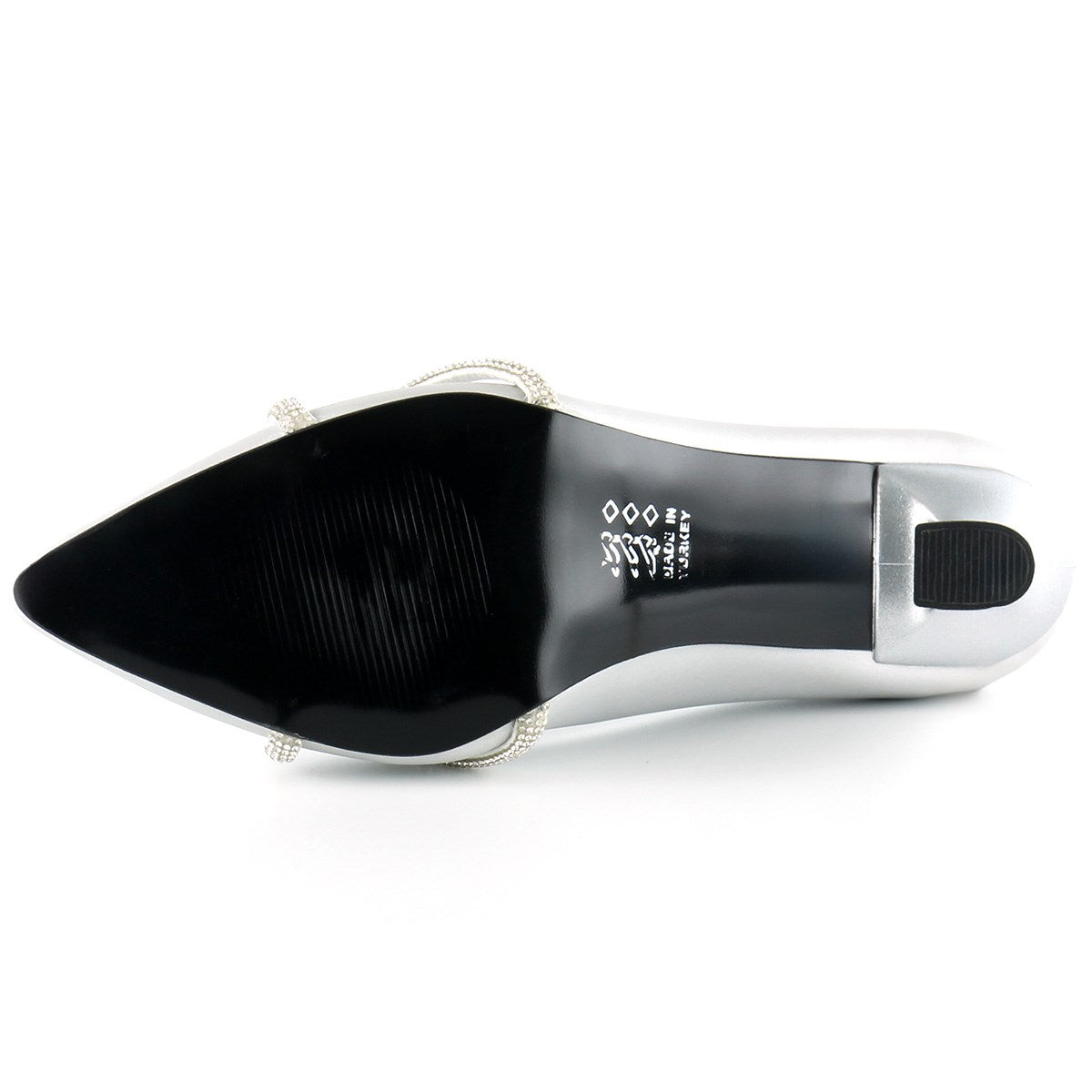 Abby Gümüş Saten Burma Taşlı Abiye Ayakkabı