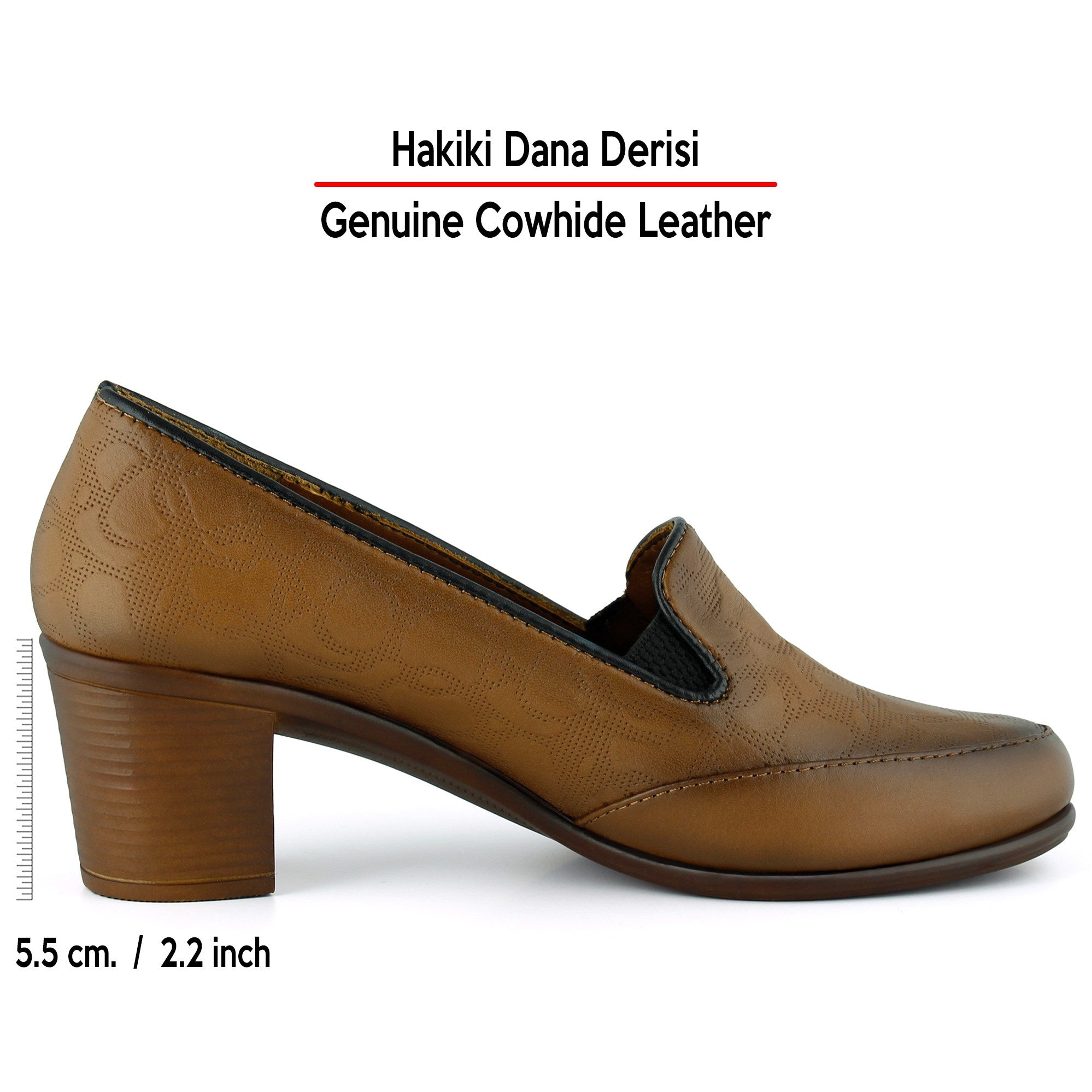 Camila Taba Hakiki Dana Derisi Desenli Lastikli Günlük Kalın Topuklu Ayakkabı