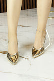 Sacha Altın Ayna Arkası Açık Bantlı İnce Topuklu Stiletto Ayakkabı