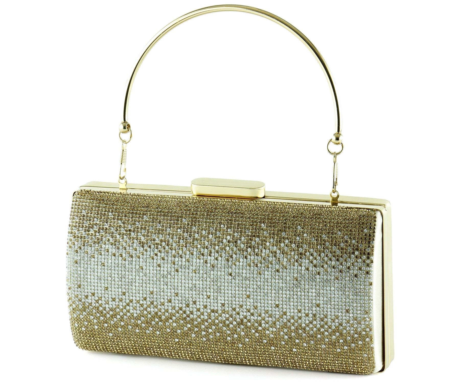 Altın Saten Degrade Kristal Taşlı Metal Saplı Abiye El Çantası ( ES0014AC )