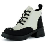 [8077] Bej Rugan Bağcıklı Fermuarlı Kürk Astarlı Yuvarlak Burun Kalın Topuklu Günlük Bot