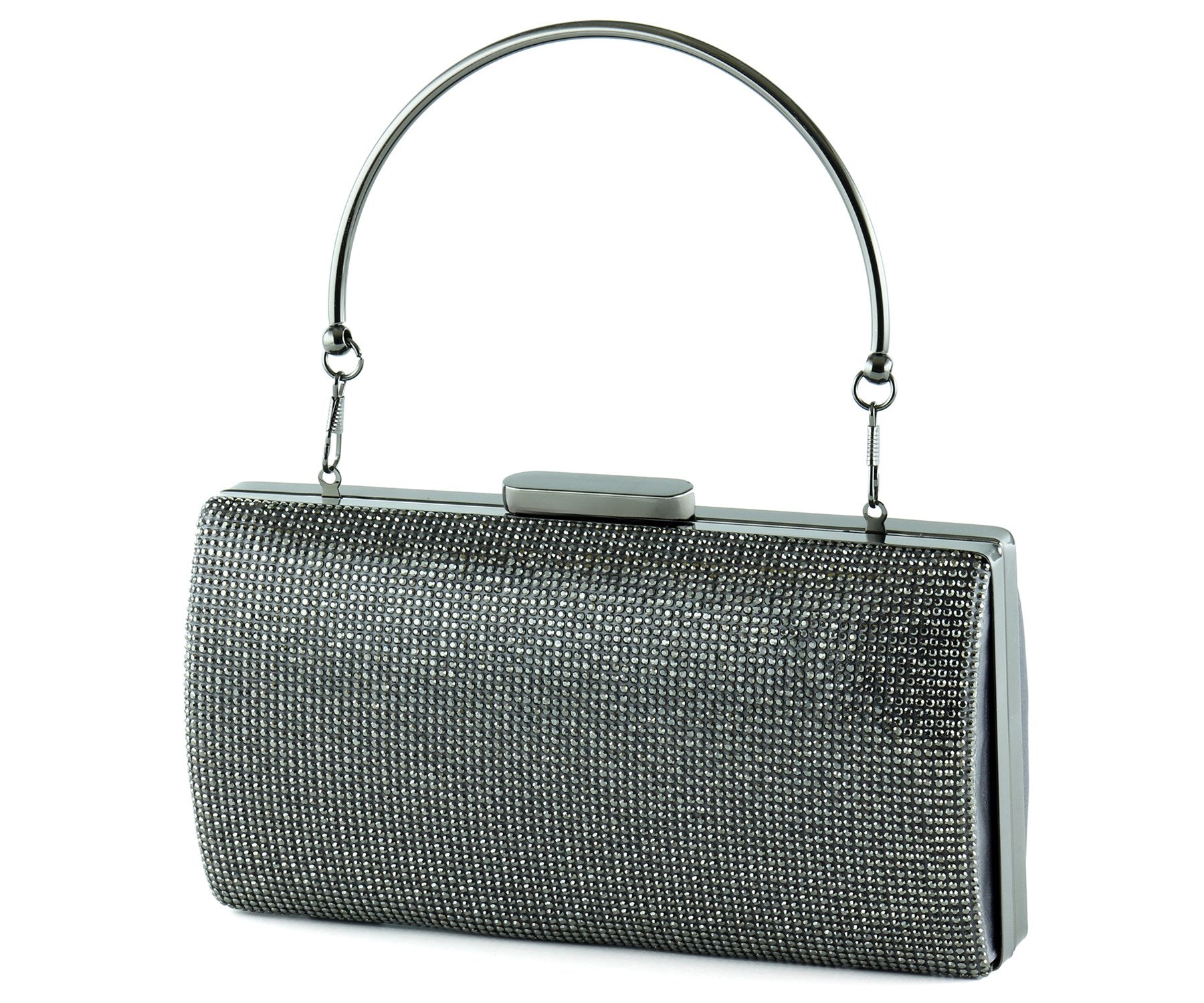 Antrasit Saten Kristal Taşlı Metal Saplı Abiye El Çantası ( ES0015AC )