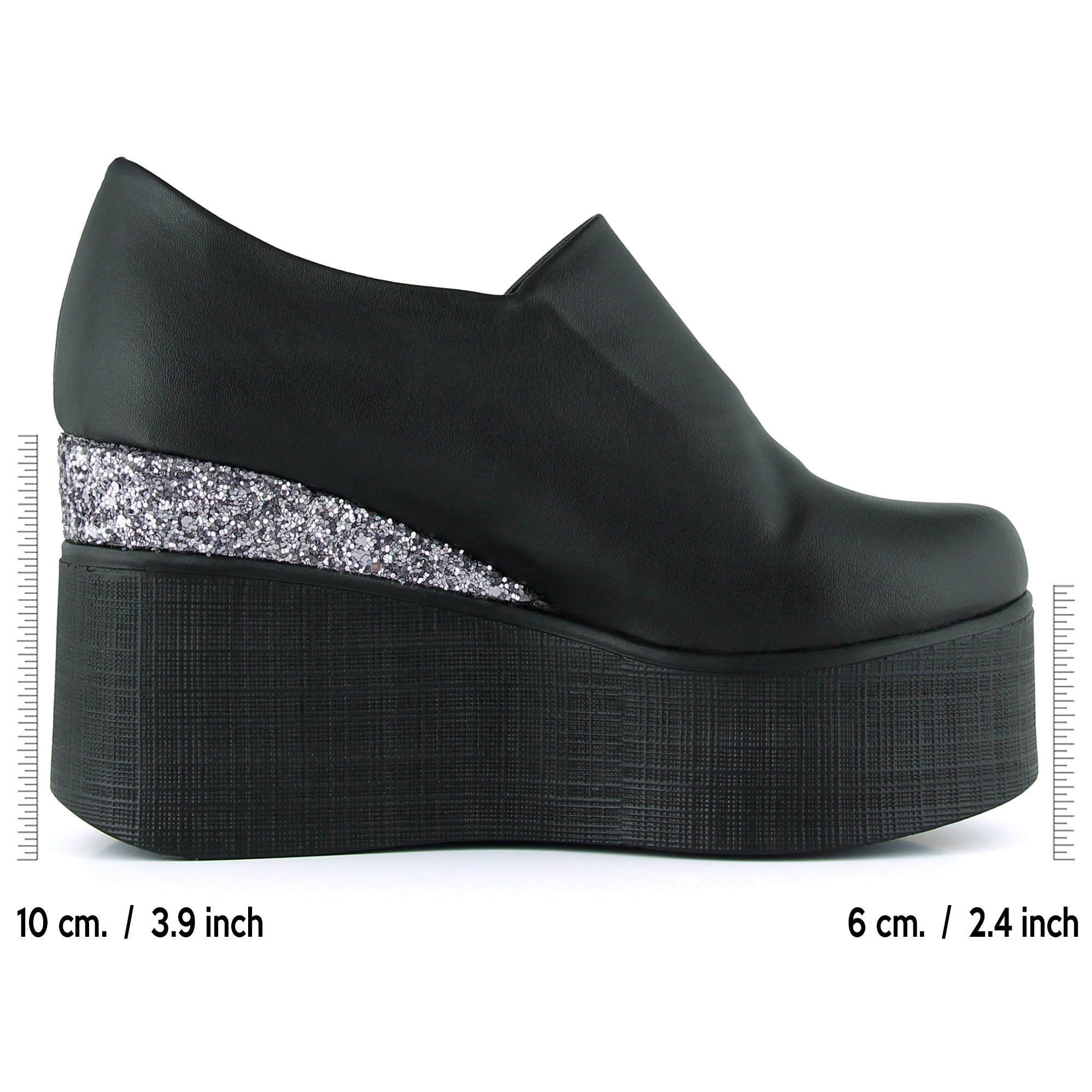Lumi Siyah Vegan Yuvarlak Burun Taşlı Gizli Dolgu Topuklu Günlük Ayakkabı