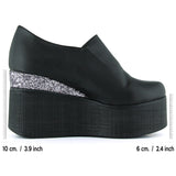 Lumi Siyah Vegan Yuvarlak Burun Taşlı Gizli Dolgu Topuklu Günlük Ayakkabı