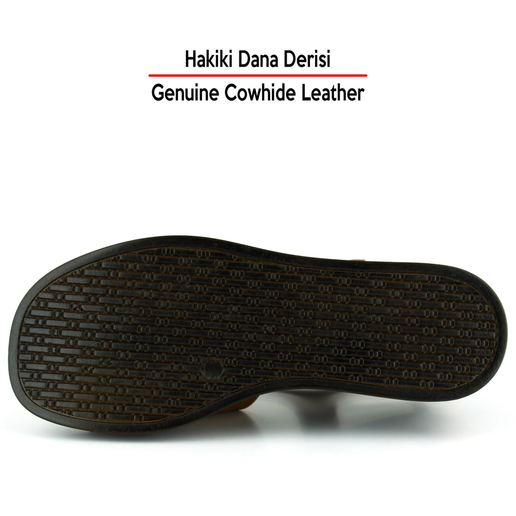 Artemis Taba Hakiki Dana Derisi Lastik Tokalı Dolgu Topuklu Sandalet