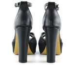 Carmen Siyah Fileli Önü Açık Bilekten Bağlamalı Platform Topuklu Ayakkabı