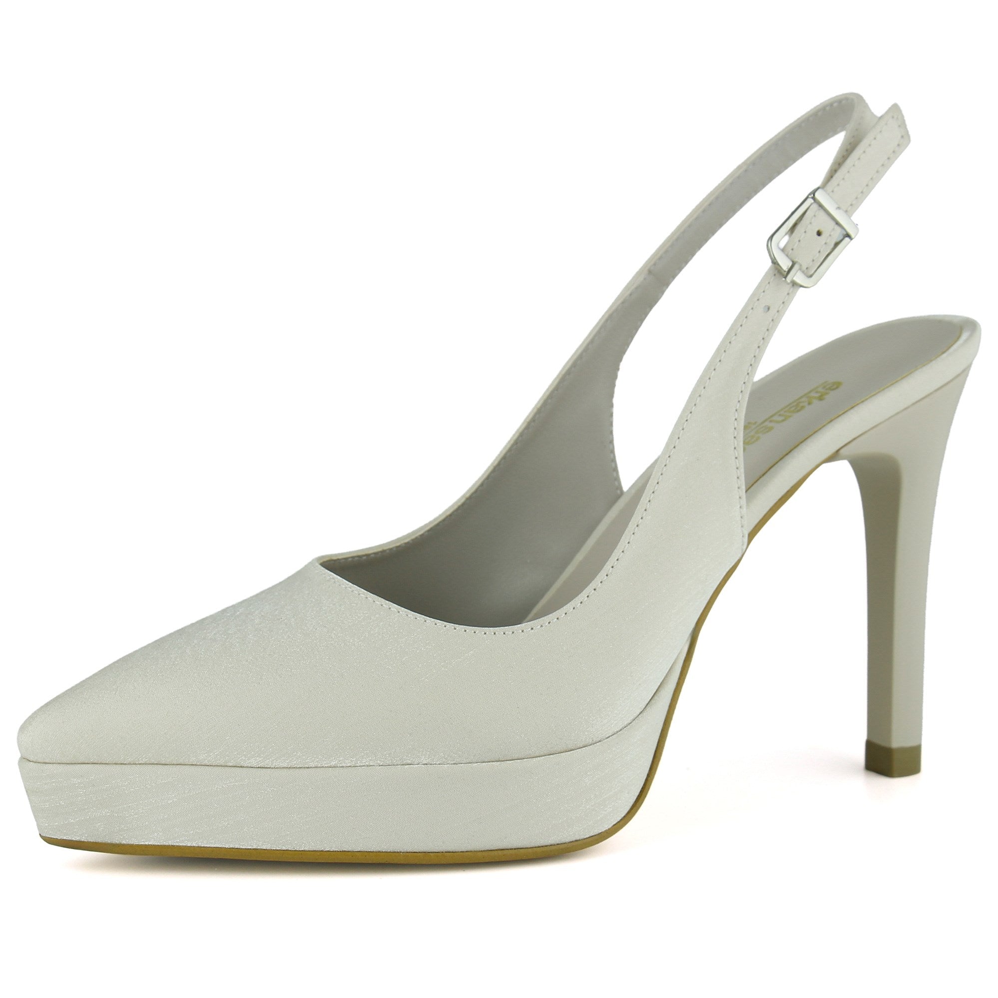 Scarlett Slingback Ten Saten Sivri Burun Arkası Açık İnce Platform Topuklu Abiye Ayakkabı