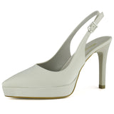 Scarlett Slingback Ten Saten Sivri Burun Arkası Açık İnce Platform Topuklu Abiye Ayakkabı