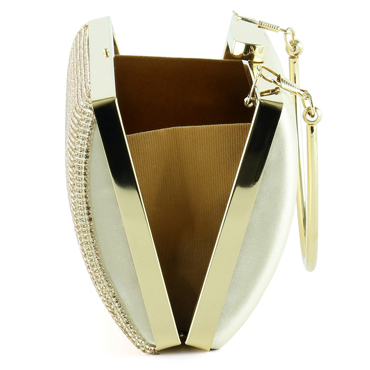 Altın Saten Kristal Taşlı Metal Saplı Abiye El Çantası ( ES0015AC )