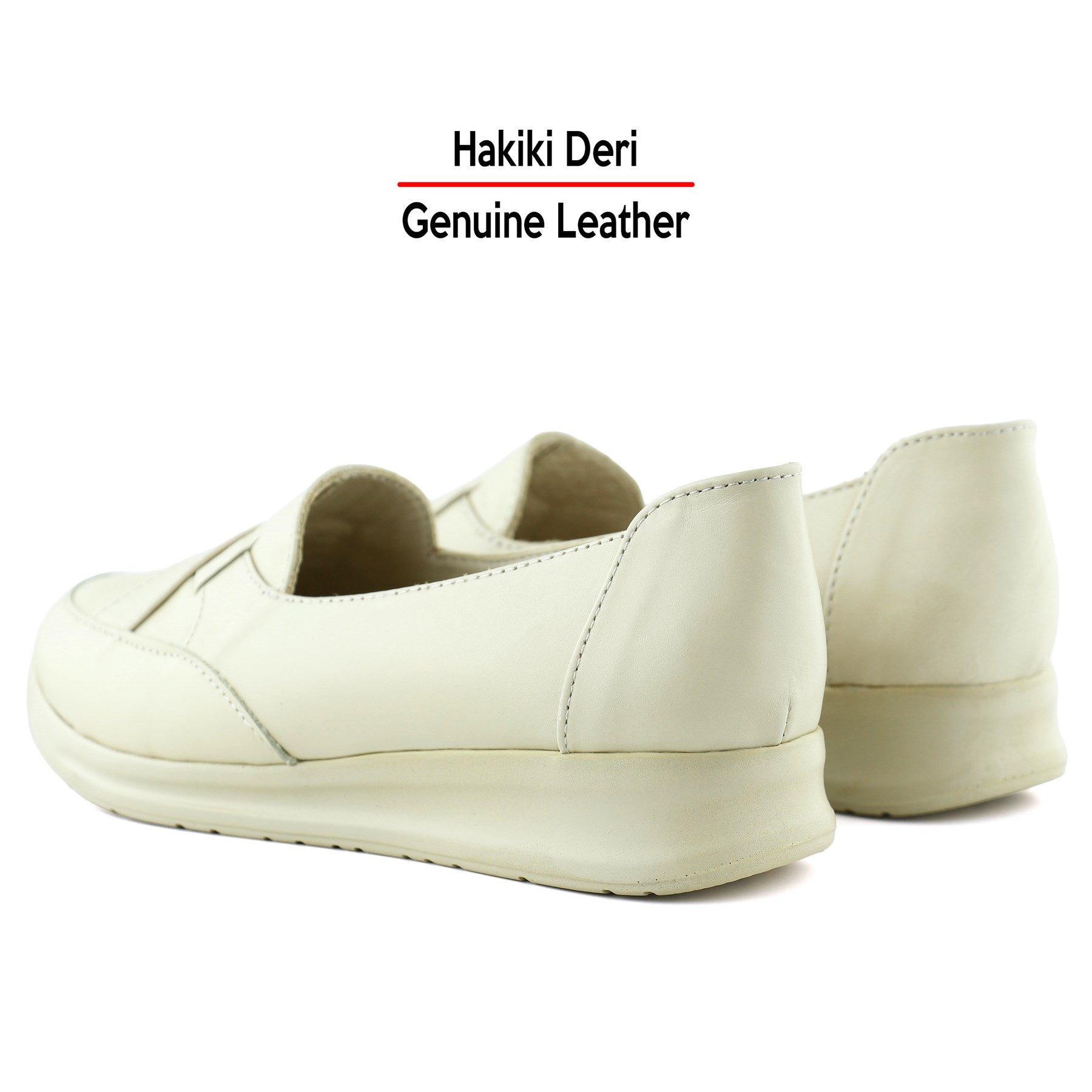 Mammina Bej Hakiki Deri Çapraz Bant Detaylı Slip-On Günlük Ayakkabı